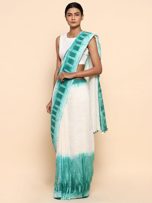 Teal Shibori Linen Saree