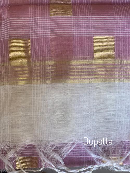 Plaid in Pink - Handloom Chanderi Dress Material