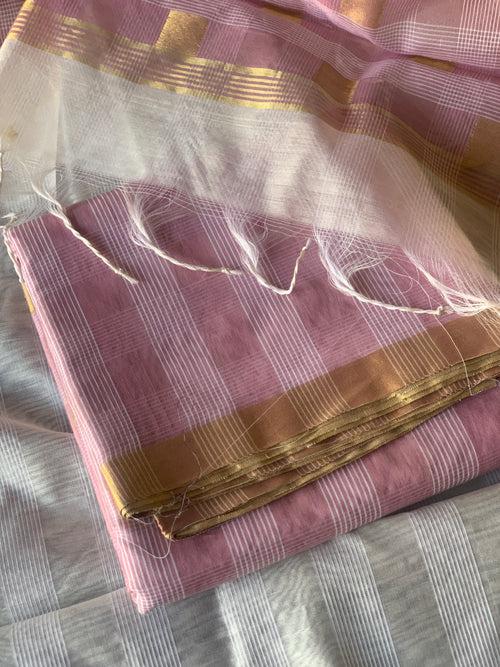 Plaid in Pink - Handloom Chanderi Dress Material