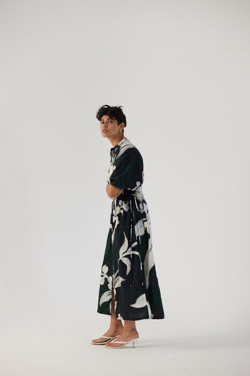 New Season Fall 23/Summer 24-Dress Cotton Satin Chicory Side Tie-Up Black-YAMBB21-Fashion Edit Yam