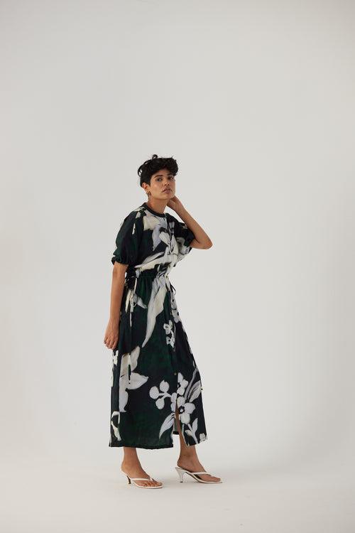 New Season Fall 23/Summer 24-Dress Cotton Satin Chicory Side Tie-Up Black-YAMBB21-Fashion Edit Yam