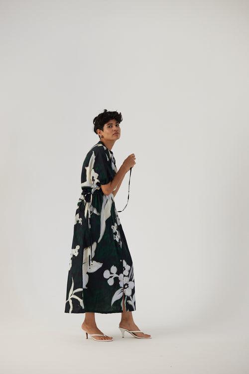 New Season Fall 23/Summer 24-Dress Cotton Satin Chicory Side Tie-Up Black-YAMBB21-Fashion Edit Yam
