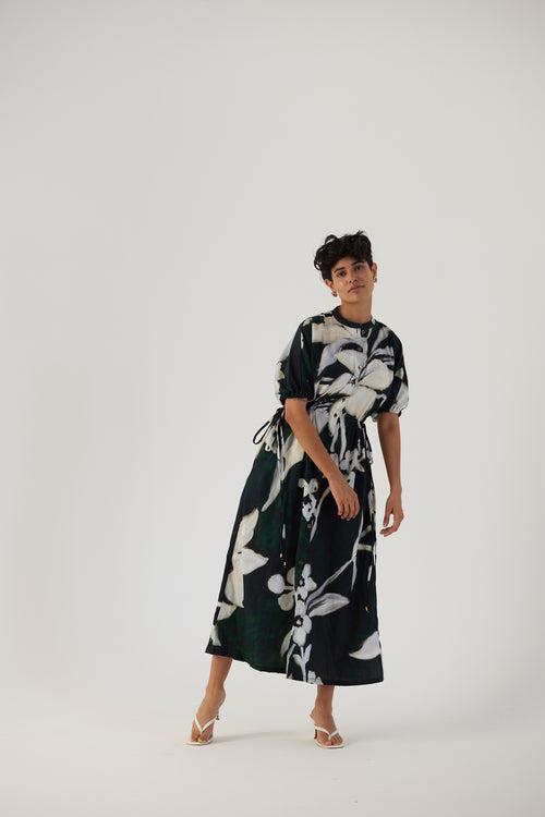 New Season Fall 23/Summer 24-Dress Cotton Satin Chicory Side Tie-Up Black-YAMBB21-Fashion Edit Yam