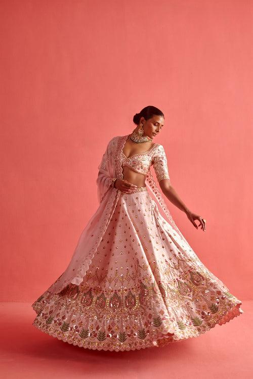 New Season Festive 2024-Coord Set-Raw Silk/Organza 3pcs Powder Pink-AS108-Fashion Wedding Edit Aarti Sethia