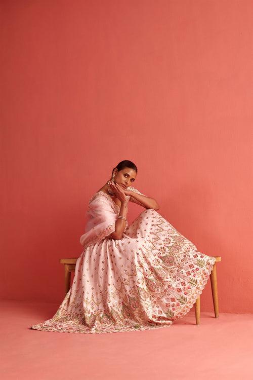 New Season Festive 2024-Coord Set-Raw Silk/Organza 3pcs Powder Pink-AS108-Fashion Wedding Edit Aarti Sethia