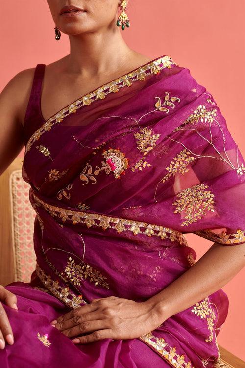 New Season Festive 2024-Saree-Organza/Mashru Silk 3pcs Wine-AS101-Fashion Wedding Edit Aarti Sethia