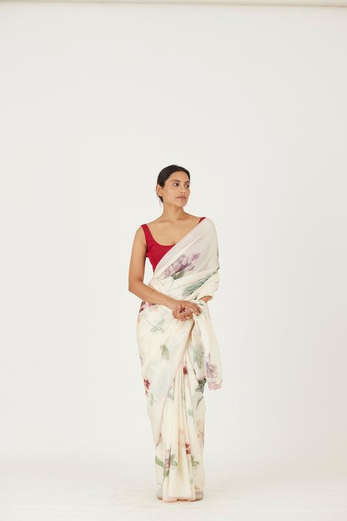 New Season Fall 23/Summer 24-Saree -Silk-Juliet White-YAMLS40-Fashion Edit Yam