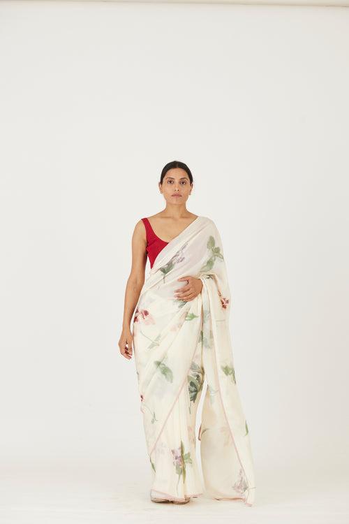 New Season Fall 23/Summer 24-Saree -Silk-Juliet White-YAMLS40-Fashion Edit Yam