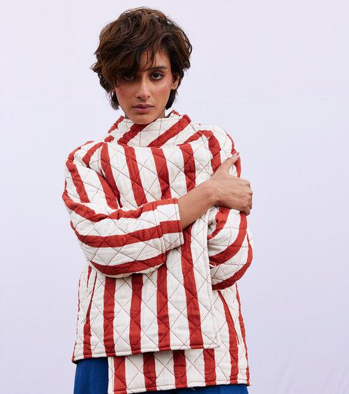 New Season Spring Summer 2024-Jacket-Cotton Mul Carmine Brick red & off white-KW904-Fashion Edit Diana by Khara Kapas