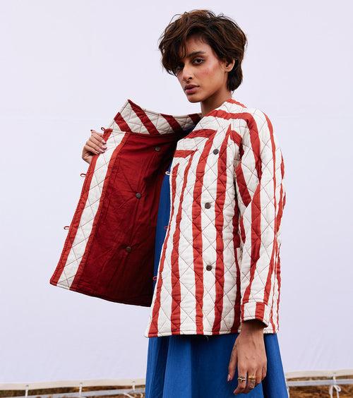 New Season Spring Summer 2024-Jacket-Cotton Mul Carmine Brick red & off white-KW904-Fashion Edit Diana by Khara Kapas