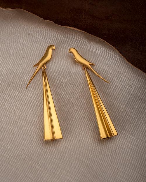 Fashion Jewellery-24K Gold plated Brass-Earring Perched tota-Gold-R2023-01-ER-G-Fashion Edit Rumri Jewellery