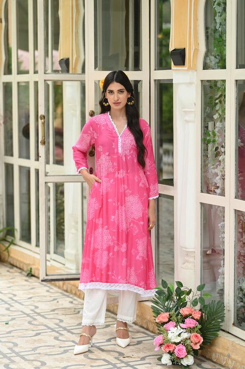 Sprinkle Pink Muslin Kurta Set (Pink)