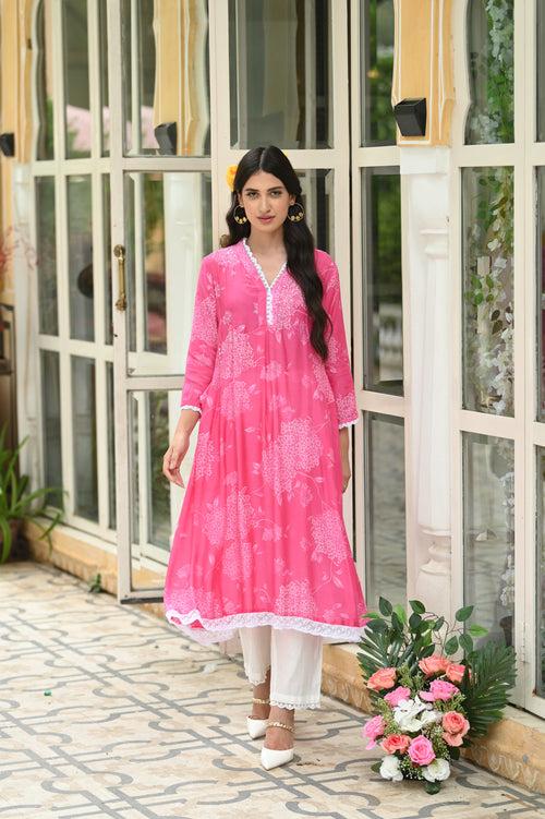 Sprinkle Pink Muslin Kurta Set (Pink)