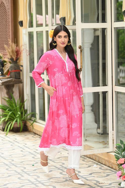 Sprinkle Pink Muslin Kurta Set (Pink)