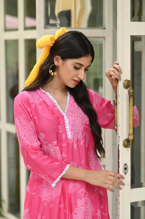 Sprinkle Pink Muslin Kurta Set (Pink)