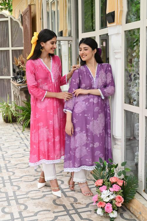 Sprinkle Pink Muslin Kurta Set (Pink)