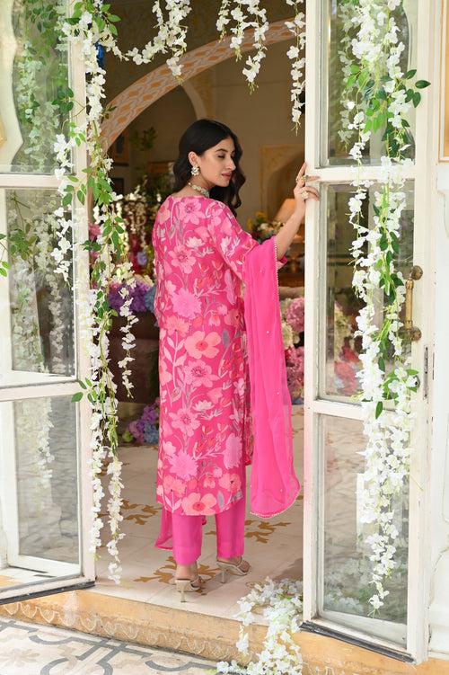 Pink Muslin Suit with Spread Sequence and Gota Work with Chiffon Dupatta