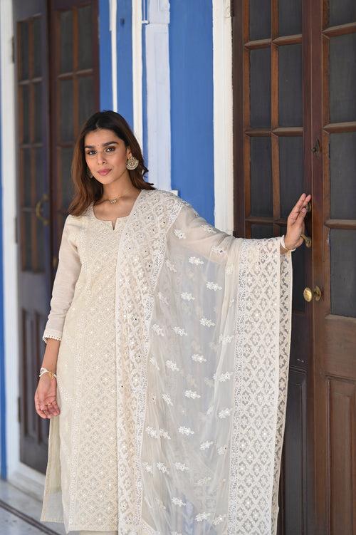 Ikhtiyar Chikankari Chanderi Suit Set