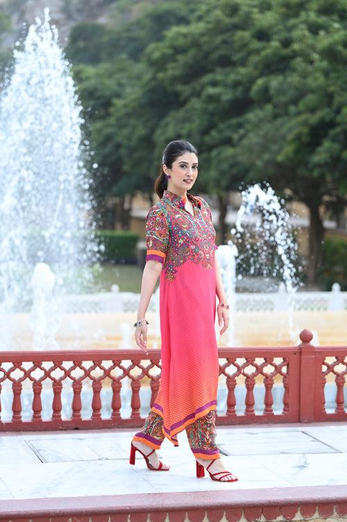 Pink Paisley Print Coordinated Kurta Set