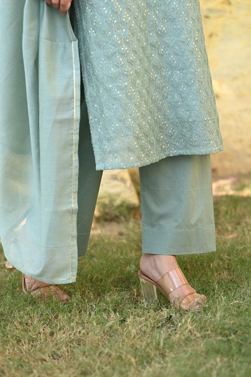 Sea Salt Chanderi Suit Set with Sequins Work