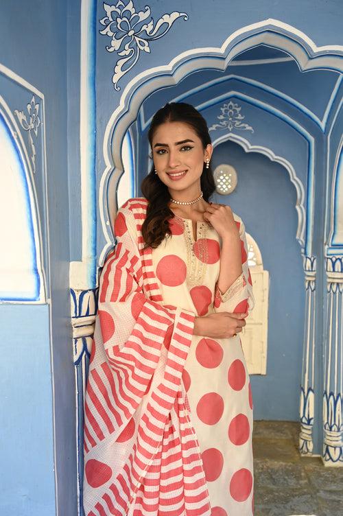 Red Polka Dot Chanderi Suit Set