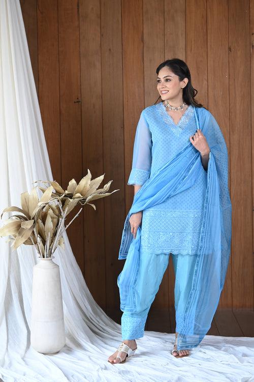 Sky Blue Organza Suit Set