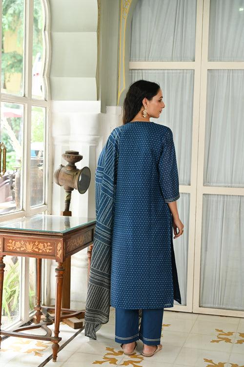 Grey Azeez Chanderi Kurta With Pant And Dupatta