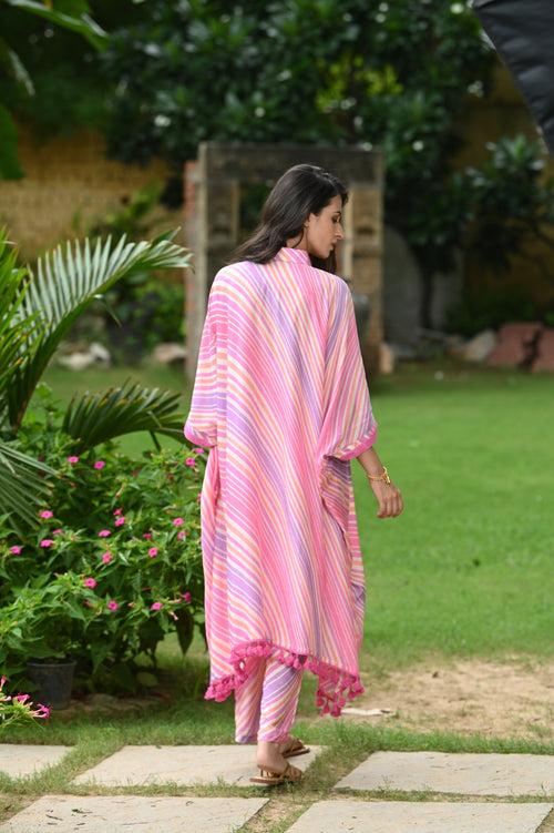 Pink Cheeky Lehriya Kaftan Set