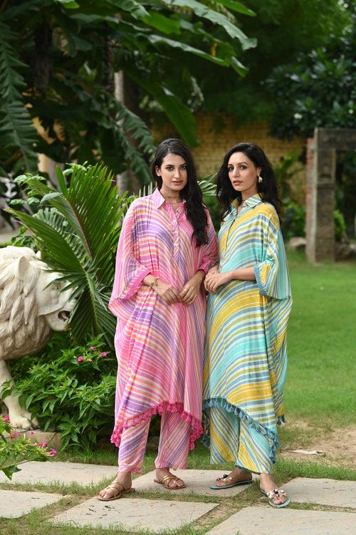 Pink Cheeky Lehriya Kaftan Set