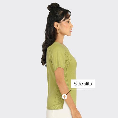 At-Ease Cotton Knit Pointelle Top