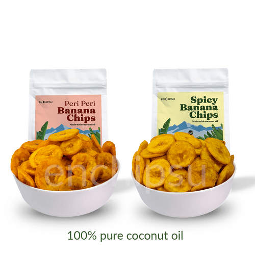 Coconut Oil Banana Chips Combo : Peri-peri 250g + Spicy Banana Chips 250g