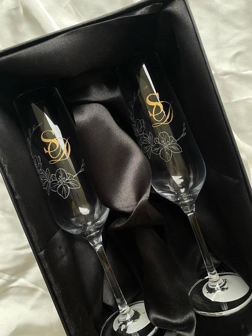 Personalised Engraved Champagne / Wine Glasses | Wedding, Anniversary Gift