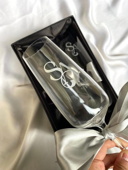 Personalised Engraved Champagne / Wine Glasses | Wedding, Anniversary Gift