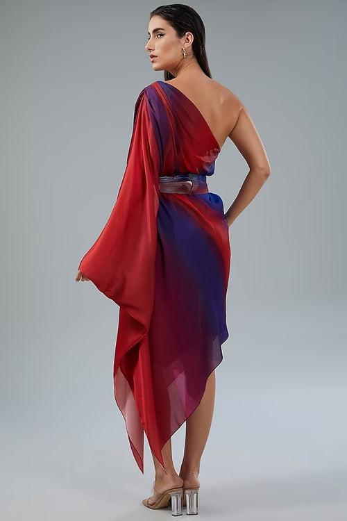 Red And Blue Chiffon Dress