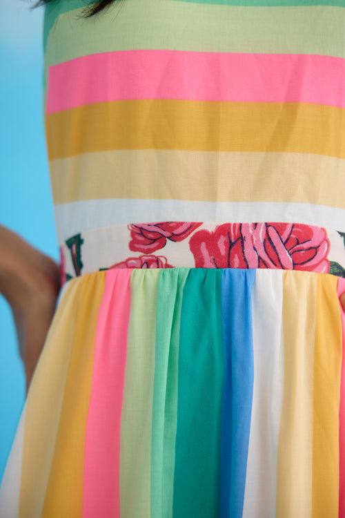 Rainbow stripes halter maxi dress