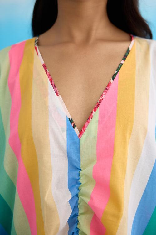 Rainbow stripes kaftan dress