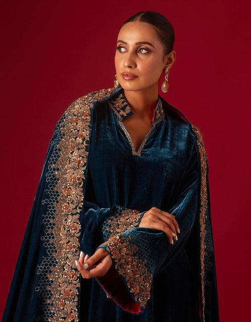 Teal Velvet Dupatta