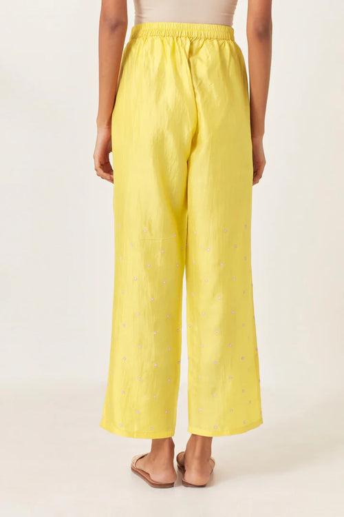Yellow silk straight pants