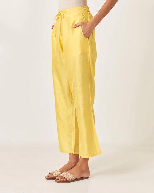 Yellow silk straight pants