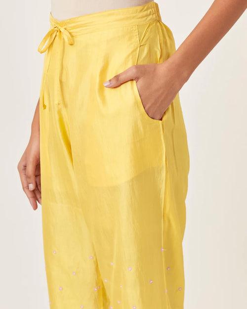 Yellow silk straight pants