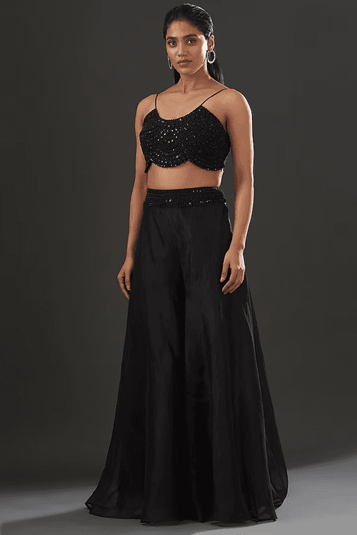 Black Embroidered Jacket Lehenga Set