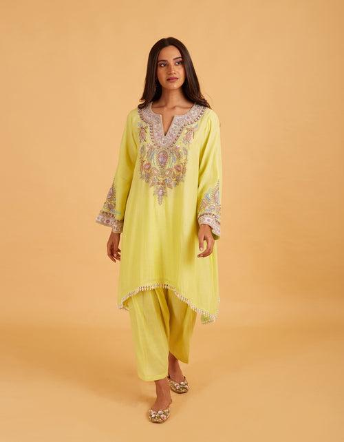 Pan Kurta Set In Yellow