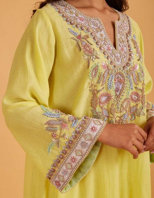 Pan Kurta Set In Yellow