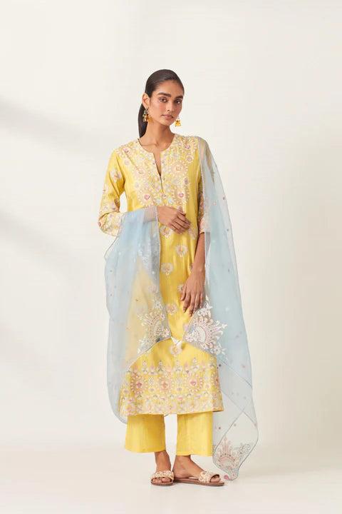 Yellow kalidar straight kurta set