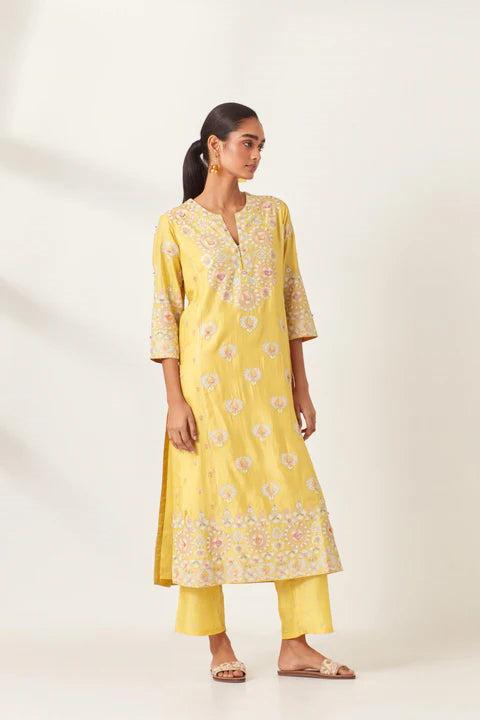 Yellow kalidar straight kurta set