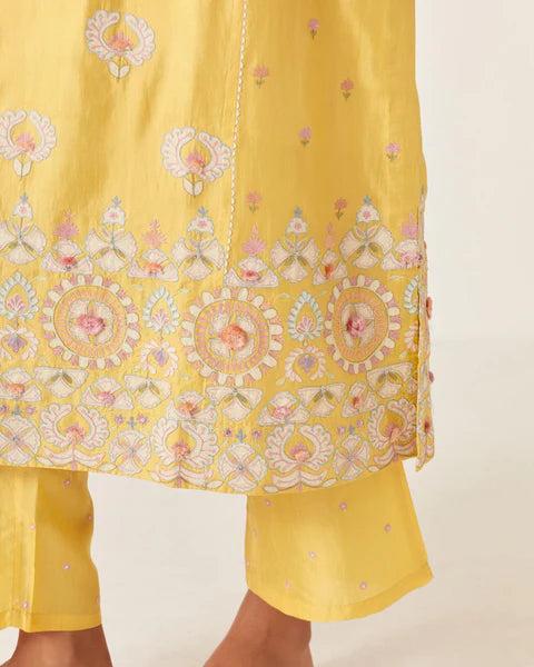 Yellow kalidar straight kurta set