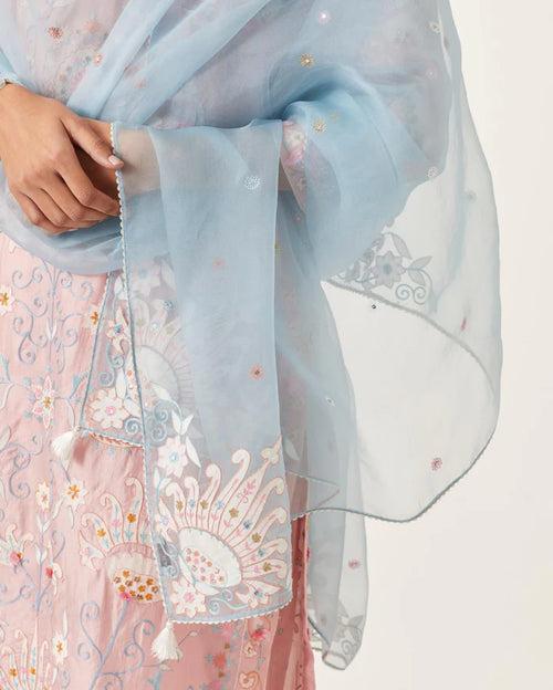 Blue silk organza dupatta