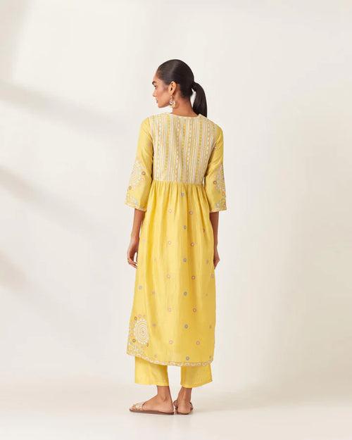 Yellow silk kurta dress set