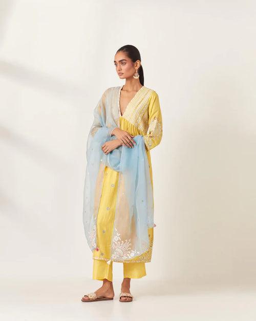 Yellow silk kurta dress set