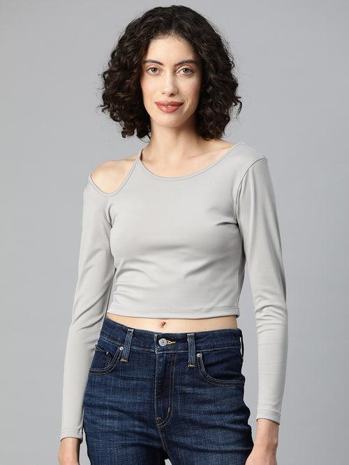 Grey Cut-Out Crop Top